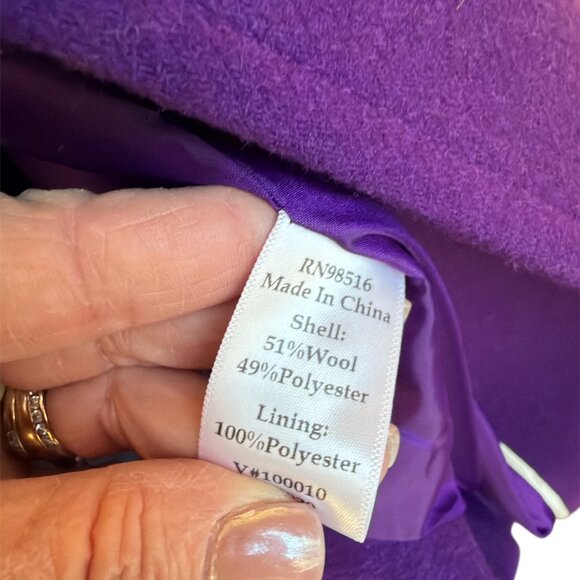 Coldwater Creek NewWT Purple Wool Blend Button Lined Pea Coat Small (8) - Picture 7 of 8